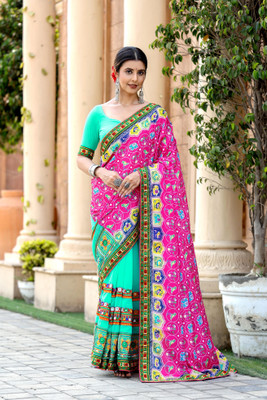 ALAGINI Embroidered Patola Georgette Saree(Pink)