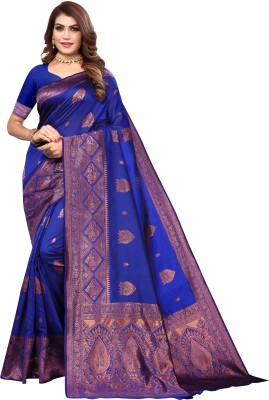 Varanga Self Design Banarasi Art Silk Saree(Blue)