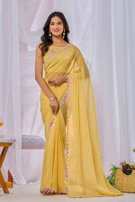 BHAGYAVATI DESIGNER Embroidered Bollywood Chiffon Saree(Yellow)