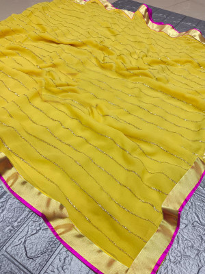 Sareez House Embroidered Daily Wear Chiffon Saree(Yellow)
