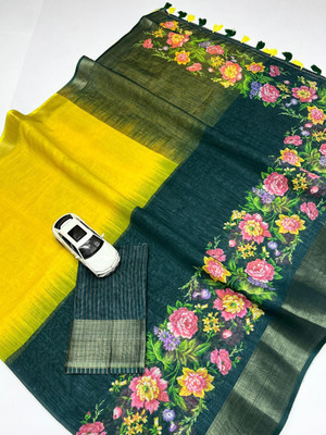 ZARISTACREATION Self Design Bollywood Linen Saree(Green)