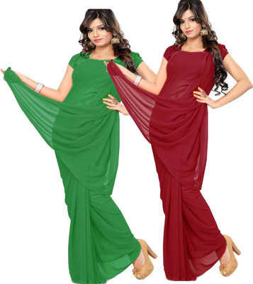 Fancyninee Solid/Plain Bollywood Georgette Saree(Pack of 2, Light Green, Maroon)