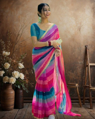 Jayu Striped Bollywood Georgette Saree(Multicolor)