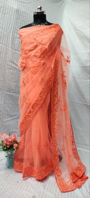 GALANI ENTERPRISE Embroidered Bollywood Net Saree(Orange)