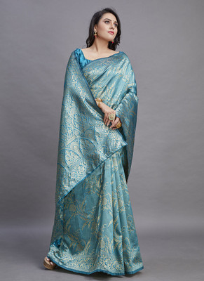 Amrut Collection Self Design Banarasi Silk Blend Saree(Light Blue)