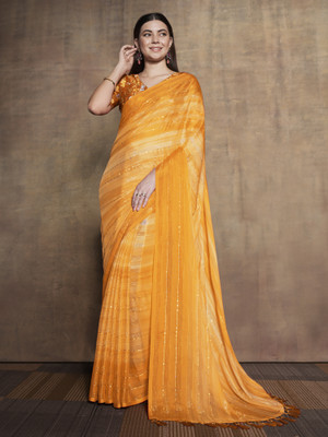 Tasrika Digital Print Bollywood Polyester Saree(Yellow)