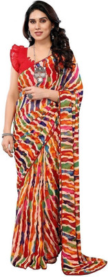 RAJESHWAR FASHION Floral Print Bollywood Georgette Saree(Multicolor, Red)