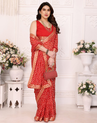 YASHIKA Printed Bollywood Georgette, Lace Saree(Red)