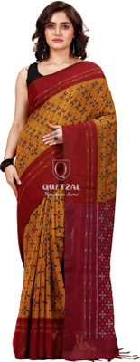 Quetzal Printed Sambalpuri Pure Cotton Saree(Yellow)