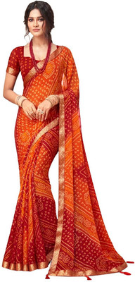 JustEthnic Printed Bandhani Chiffon Saree(Multicolor)