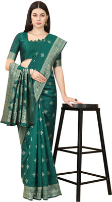 Rudr Venture Embroidered Banarasi Jacquard Saree(Green)