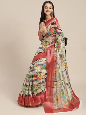 Divastri Floral Print, Printed Bollywood Organza Saree(Multicolor)