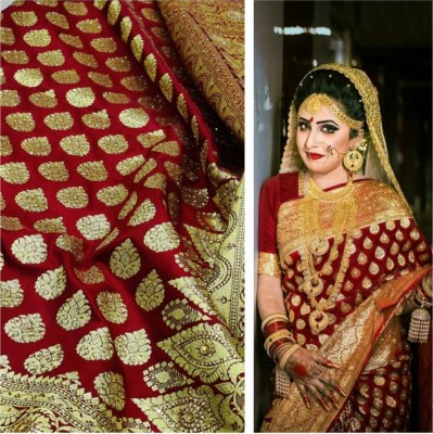 Dulhan Collection Woven Banarasi Handloom Satin Saree(Maroon, Gold)