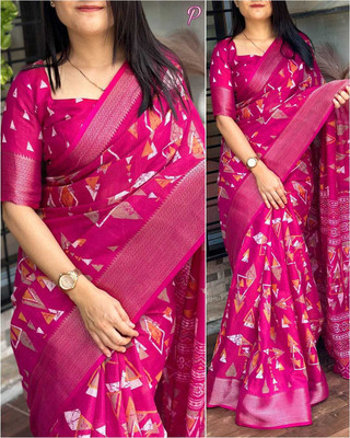 Dhanlaxmi CreationLLP Geometric Print Bollywood Cotton Blend Saree(Pack of 2, Pink)