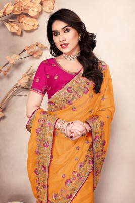 Mikhushop Embroidered Bollywood Silk Blend Saree(Gold)