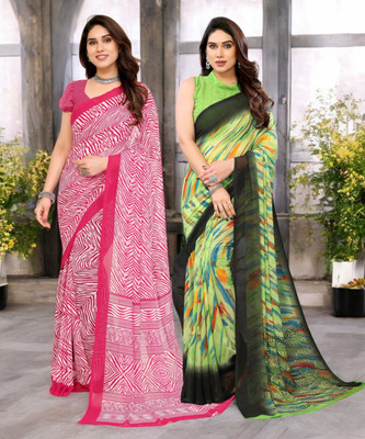Divastri Printed Bollywood Georgette Saree(Pack of 2, Multicolor)