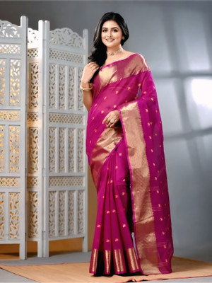 ROOTS Self Design, Woven Tant Pure Cotton Saree(Green)