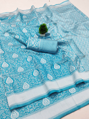 HARLESARIYA Woven, Printed Bollywood Silk Blend Saree(Light Blue)