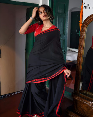 BalikaTextile Solid/Plain Handloom Pure Cotton Saree(Black)