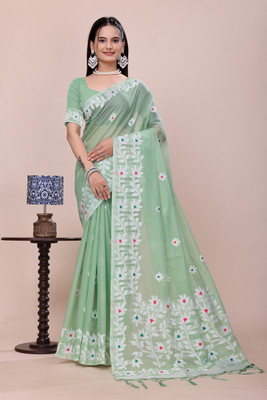 Bhavya Laxmi Textiles Woven Banarasi Cotton Blend Saree(Light Green)