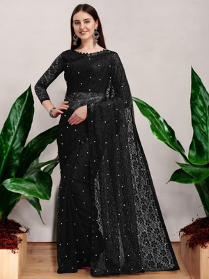 Nexafashion Self Design Bollywood Net Saree(Black)