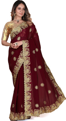 Aai shree khodiyar Embroidered Bollywood Georgette Saree(Maroon)