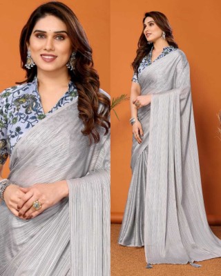 MEETVIN COUTURE Dyed, Printed, Self Design, Woven Bollywood Pure Silk Saree(Grey)