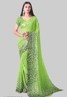 jihana fab Printed Bollywood Georgette, Silk Blend Saree(Light Green)