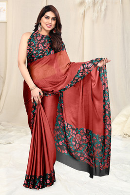 MIRCHI FASHION Printed, Floral Print Daily Wear Chiffon, Georgette Saree(Red, Black)