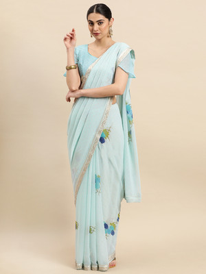 RekhaManiyar Printed Banarasi Georgette Saree(Blue)