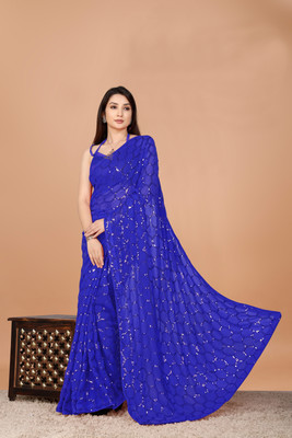 b bella creation Self Design Bollywood Georgette Saree(Purple)