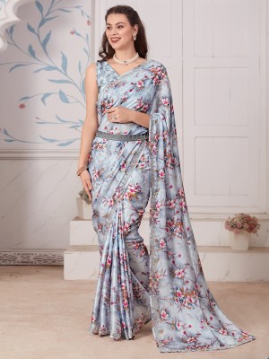 Sareemall Embellished Bollywood Silk Blend Saree(Grey)