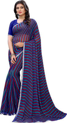 Ratnavati Printed Bandhani Chiffon Saree(Blue)