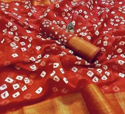 Grubstaker Printed Daily Wear Cotton Blend Saree(Red)