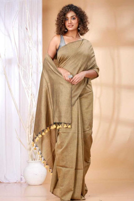 Lakshmi Boutique Solid/Plain Handloom Handloom Cotton Blend Saree(Pink)