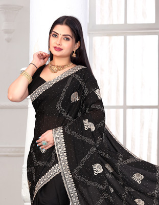 KHRITI FAB Embroidered Bollywood Georgette Saree(Black)