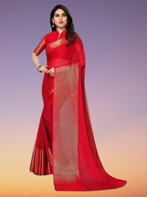 Vragi Solid/Plain Bollywood Chiffon Saree(Pink)