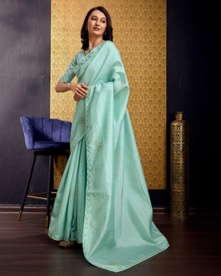 Divastri Self Design Bollywood Tussar Silk, Silk Blend Saree(Light Blue)