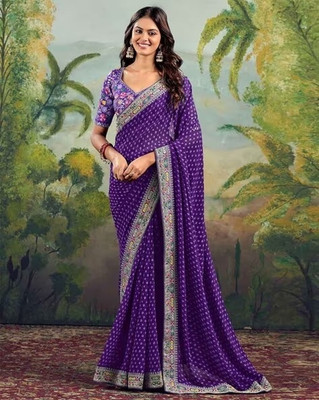 Hartik Fashion Embroidered Bollywood Georgette Saree(Purple)