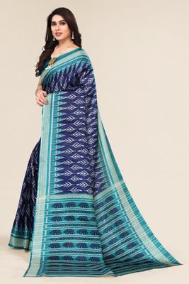 Winza Designer Geometric Print Bollywood Cotton Silk Saree(Dark Blue)