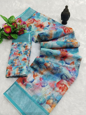 Gajal Printed Kanjivaram Pure Cotton, Cotton Linen Saree(Multicolor)