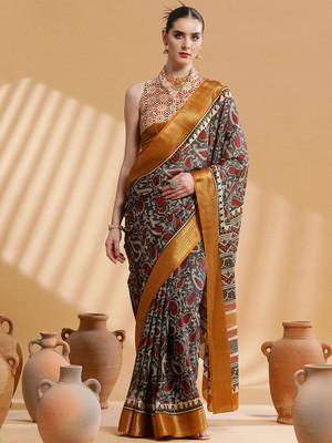 Sangria Paisley Chinnalapattu Cotton Blend Saree(Grey)