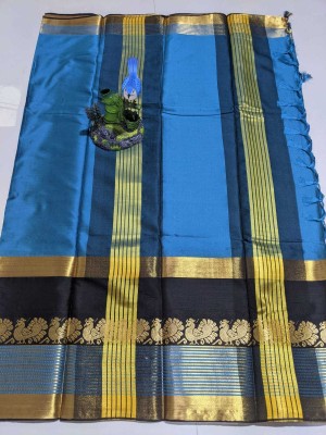 R K TEX Woven, Solid/Plain Handloom Silk Blend Saree(Light Blue)