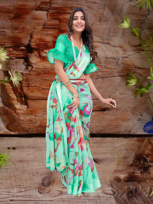 Gugaliya Printed Chanderi Cotton Linen, Chanderi Saree(Multicolor)