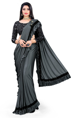 Suali Embellished Bollywood Lycra Blend Saree(Grey)