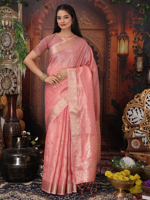 Tasrika Woven Banarasi Organza Saree(Pink)