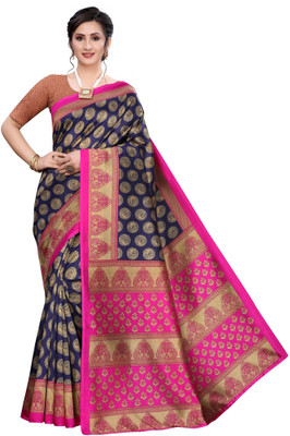 Poshyaa Fashion Printed Daily Wear Art Silk Saree(Dark Blue)