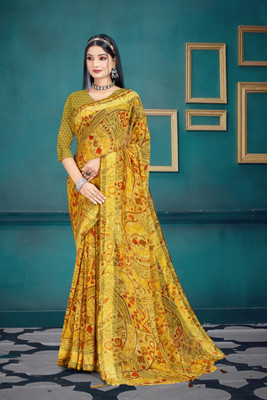 rudraCreation Printed Bollywood Georgette Saree(Light Green)