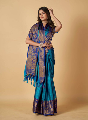CHOICEIT Self Design, Embellished Kanjivaram Cotton Silk Saree(Light Blue)