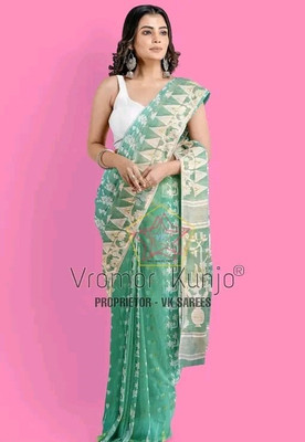 Rongorani Printed Jamdani Jacquard Saree(Light Green)